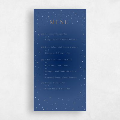 Dusty Cobalt, Blue Wedding Menu - Cosima