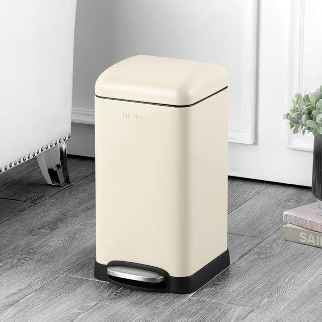happimess HPM1012J Betty Retro Mini 3.2-Gallon Step-Open Trash Can, Fingerprint Resistant, Modern, Minimalistic for Home, Kitchen, Laundry Room, Office, Bedroom, Bathroom, Limestone Beige
