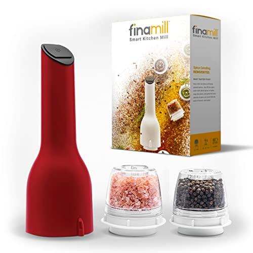 FinaMill - Award Winning Battery Operated Spice Grinder – Adjustable Coarseness, Durable Ceramic Grinding Elements, One Touch Operation, LED Light, Easy to Refill, includes 2 Quick-Change Spice Pods.