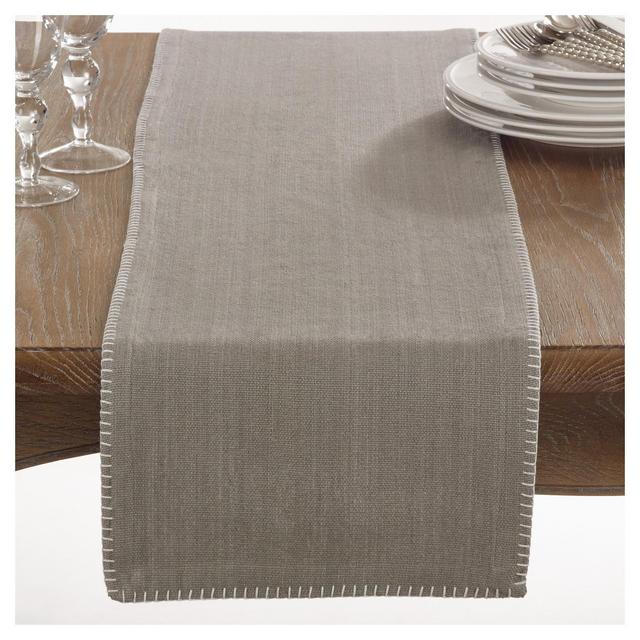 13"x72" Celena Whip Stitched Design Table Runner Gray - Saro Lifestyle