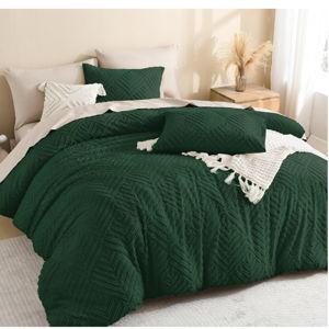 Litanika Emerald Green King Size Comforter Set, 3 Pieces Dark Green Tufted Boho Farmhouse Bedding Comforter Sets, Lightweight Fluffy All Season Comforter Bed Set (104x90In Comforter & 2 Pillowcases)