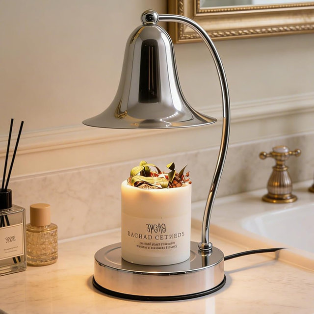 WARMCITY Iron Candle Warmer Lamp with Timer & Dimmer, Bell Shade (Silver) | Elegant bell-shaped iron lamp with timer & dimmer. Modern decor lamp for bedroom, living room, or office.