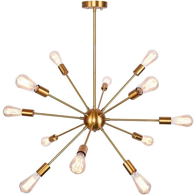 Merbotin 12 Lights Gold Sputnik Chandeliers, Mid Century Modern Hanging Ceiling Light Fixture for Over Dining Table Living Room Kitchen Island Bedroom