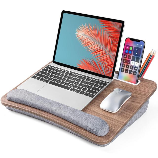 LORYERGO Lap Desk, Lap Desk for Laptop, Fits up to 15.6", Lap Desk for Bed Couch, Laptop Lap Desk with Cushion, w/ Wrist Pad Media Slot, for Adult Kid -LELD12