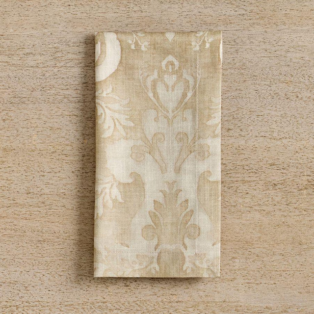 Stella Damask Organic Cotton Napkins, Set of 4 - Flax