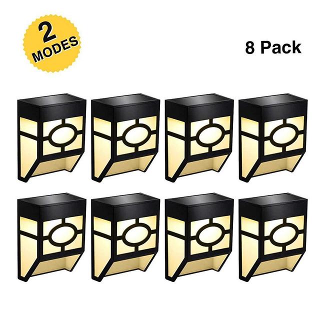 Greluna Solar Wall Lights Outdoor, 2 Modes Solar Led Waterproof Lighting for Deck, Fence, Patio, Front Door, Stair, Landscape, Yard and Driveway Path,Warm White/Color Changing,Pack of 8