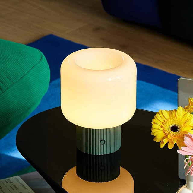 MAGCHARM Halo Mushroom Lamp, 5W Cute Cordless Rechargeable Table Lamp with Glass Shade, 3 Color Temps LED Dimmable Ambient Lighting, Small Retro Touch Bedside Light for Bedroom Decor, Vintage Green