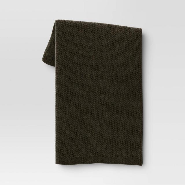 Solid Chenille Knit Throw Blanket Forest Green - Threshold™