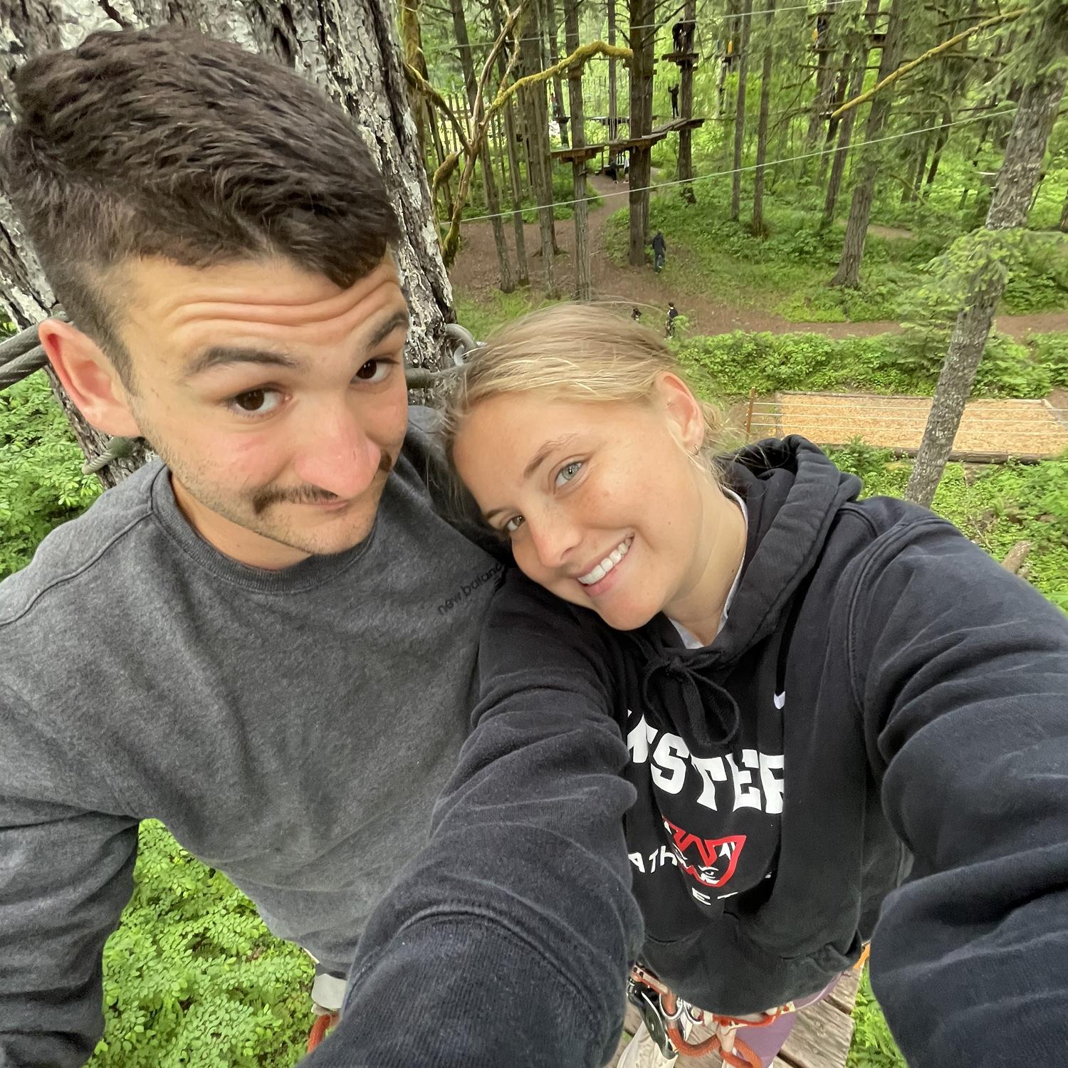 We are 60ft in a tree in this photo. We went on a birthday date to a Zip line obstacle course.