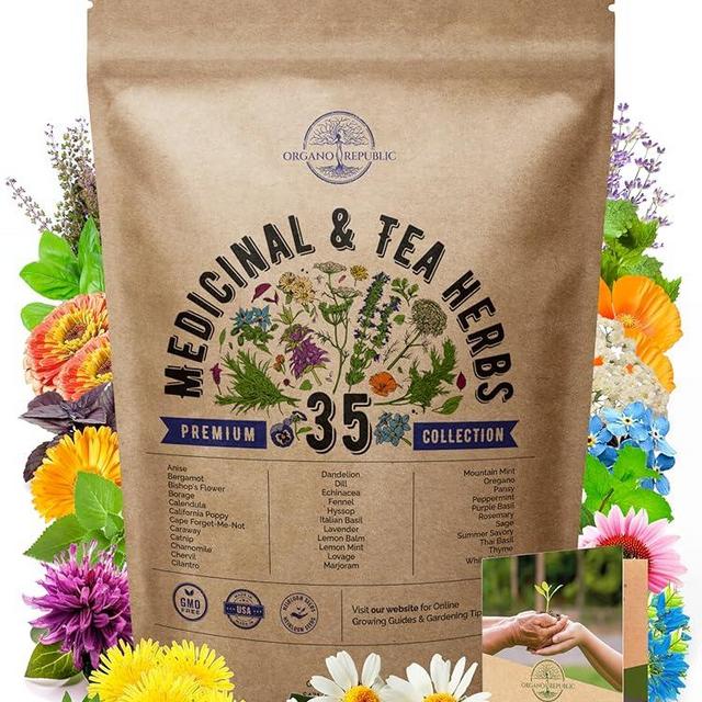 35 Medicinal & Tea Herb Seeds Variety Pack for Planting Indoor & Outdoors. 8200+ Non-GMO Heirloom Herbal Garden Seeds: Anise, Bergamot, Borage, Cilantro, Chamomile, Dandelion, Rosemary Seeds & More