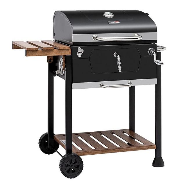 Royal Gourmet CD1824M 24-Inch Charcoal, BBQ Smoker with Handle and Folding Table, Perfect for Outdoor Patio, Garden and Backyard Grilling, Black