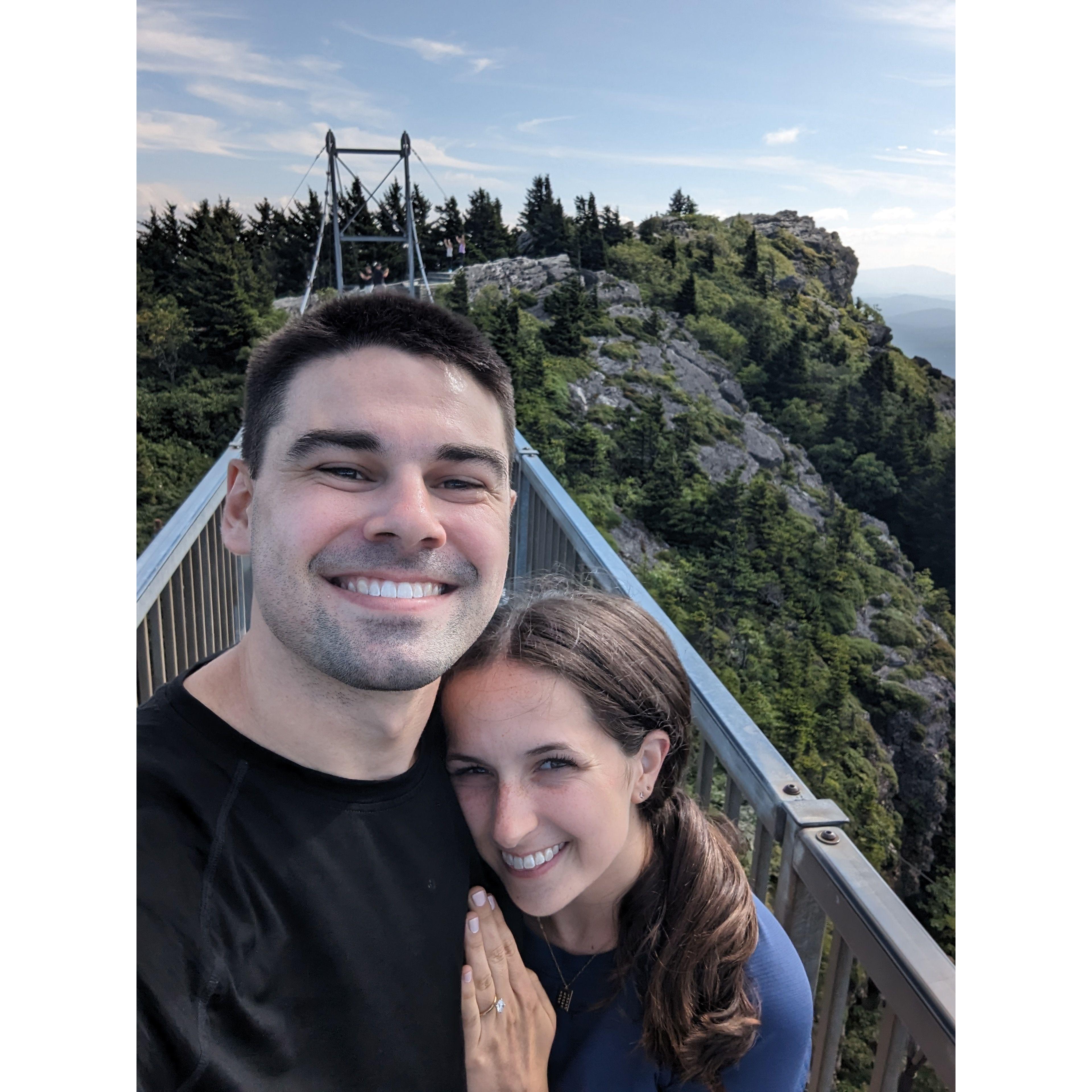 Exploring the swinging bridge at Grandfather Mountain after the proposal!