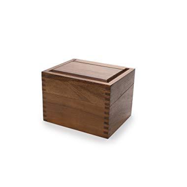 Ironwood Gourmet 28339 Saugatuck 2 Compartment Recipe Box with Divider Tabs, 6 x 7.5 x 5.25 inches, Acacia Wood