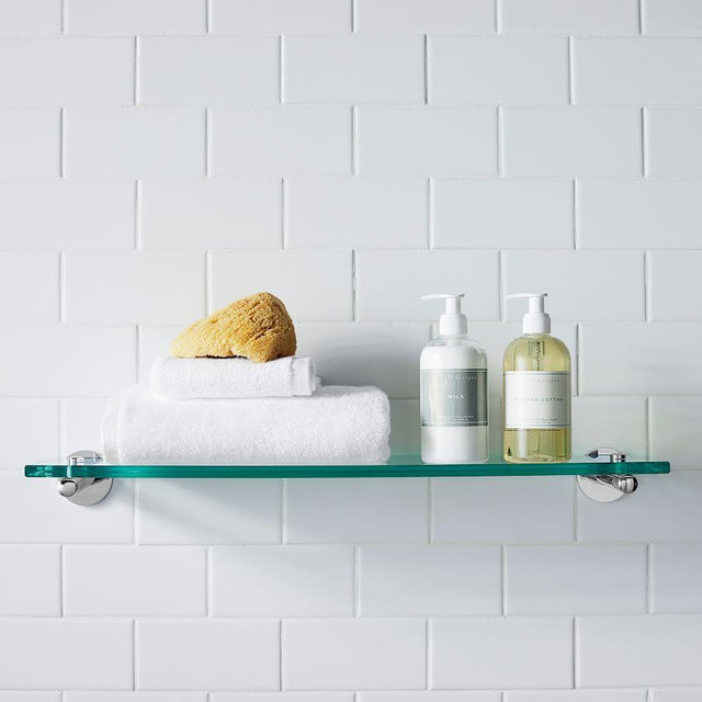 Chrome Handcrafted Linden Glass Single Shelf, 24"