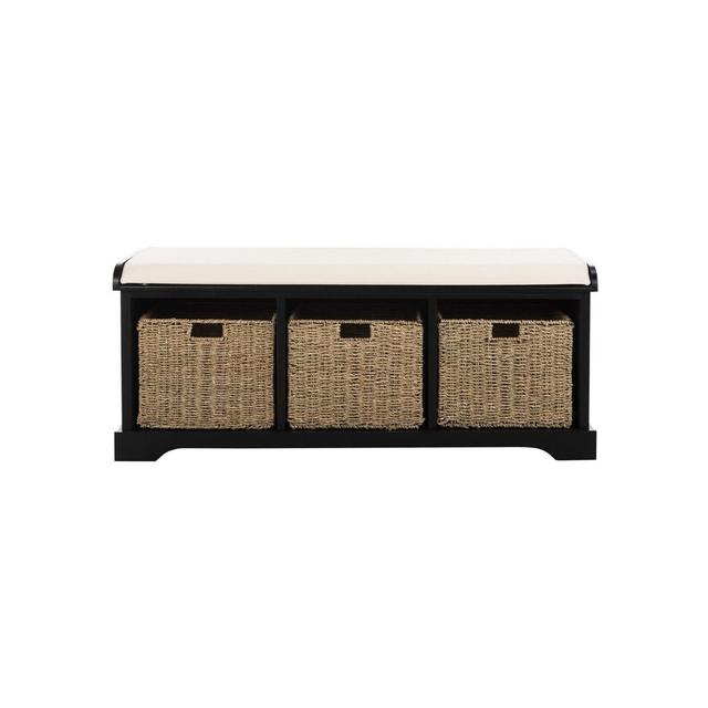 Lonan Wicker Storage Bench - Black - Safavieh.