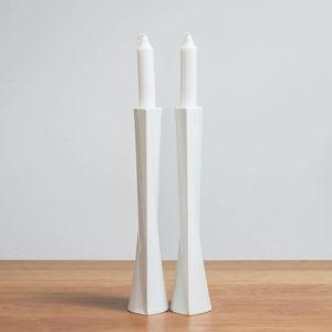 Handmade Tall Soft Blue Porcelain Shabbat Candlesticks Set