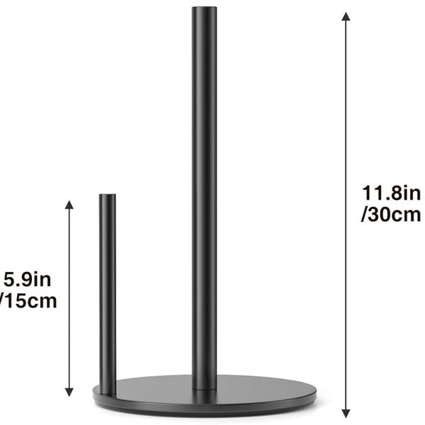 Paper Towel Holder Black Kitchen Roll Holder, Premium Stainless Steel Paper Towel Holder for Kitchen Roll Organize, Countertop Roll Dispenser with Weighted Base