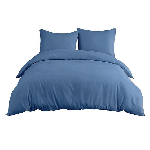 XURHD Duvet Cover Sets Microfiber 3pcs Bedding Duvet Cover SetSolid Color - Soft Breathable,Zipper Closure & Corner Ties (King, Blue)
