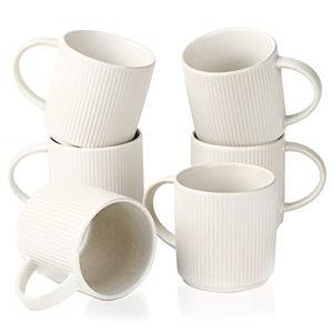 Coffee Mug Set of 6 - Ceramic Stoneware Drinkware Set, Matte White