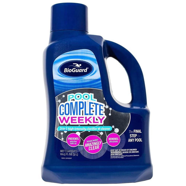 BioGuard Pool Complete Weekly 3L, 3-in-1 High-Intensity Clarifier & Cleaner, Prevents Waterline Buildup, Removes Phosphates, Keeps Water Clear