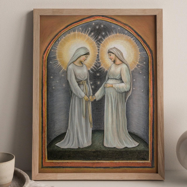 The Visitation of Mary Art Print, Mary and Elizabeth Art, Catholic Art, Virgin Mary Art, Saint Art, Catholic gift, Catholic gift