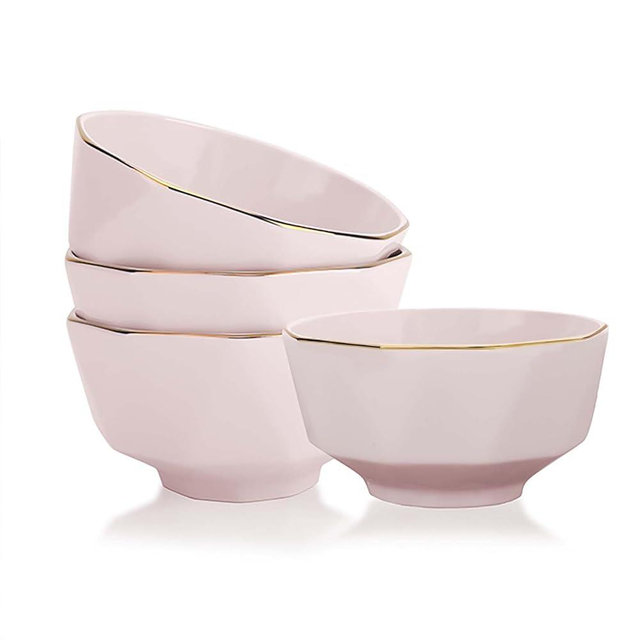 Wpslnwo Diamond Soup Bowls,6Inch 26oz Bowl,4pcs Gold Plated Ceramic Bowls,Can be Used as Cereal Bowls,Rice Bowls,For use by 4 People Microwave Oven Safety Easy to Clean