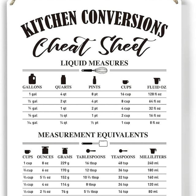 Kitchen Conversions Chart Wood Sign Kitchen Conversion Cheat Sheet Wooden Signs Hanging Plaque Home Wall Art Rustic Sign Wall Decor For Home Dining Room Restaurant Gift For Women Men 8x10 Inch