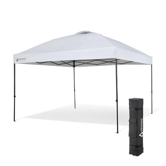 ARROWHEAD OUTDOOR 10’x10’ Pop-Up Canopy & Instant Shelter, Easy One Person Setup, Adjustable Height, Wheeled Carry Bag, Guide Ropes & Stakes Included, White v2 (New) (KGS0382U)