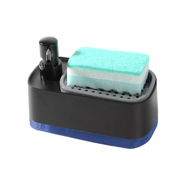 Trio Essentials Hand and Dish Soap Dispenser, Dual Soap Pump with Built-In Sponge Holder and Included Sponge, 3-in-1 Organizer for kitchen Sink