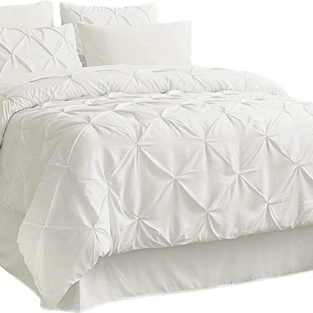 Bedsure Ivory Full Size Comforter Sets - 8 Pieces Pintuck Bed Set Full Size, Cream Full Size Bed in A Bag with Comforters, Sheets, Pillowcases & Shams