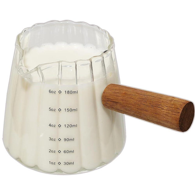 TIWPAJS Espresso Cups With Wood Handle 6oz, Espresso Accessories, Milk Frothing Pitcher, Glass Measuring Cup, Shot Glass