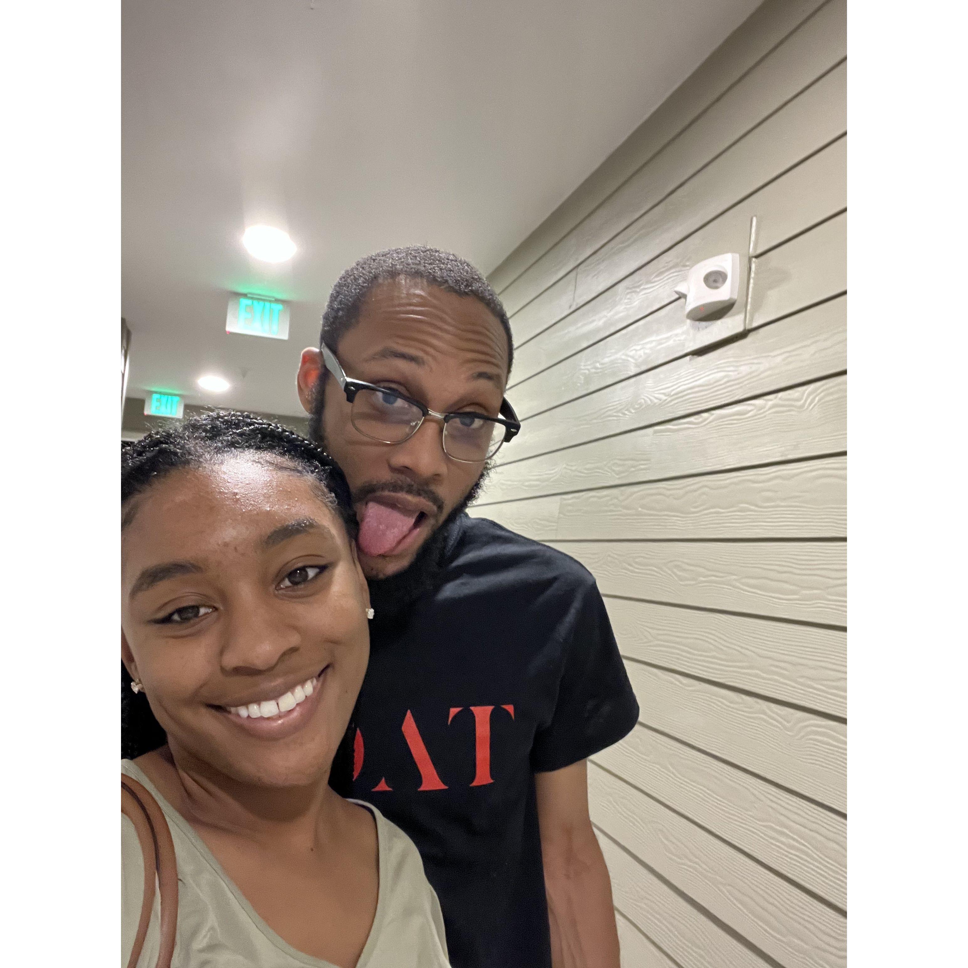 Random selfie outside of our apartment!