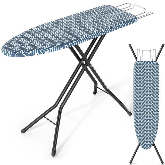KINGBOARD Ironing Board, Foldable Iron Board with Iron Rest, Compact Ironing Board with Height Adjustable, Extra Thick Heat-Resistant Cover, Heavy-Duty Sturdy Metal Legs, 43x13 Blue