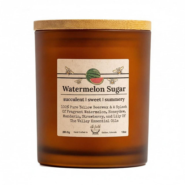 Elk Field Watermelon Sugar Organic Beeswax Candle | 2 Ingredients | 100% Pure Beeswax Candles, Non Toxic, Natural, Organic Candles, Beeswax Candles Scented, Non Toxic Candles, 80 Hour, 14oz