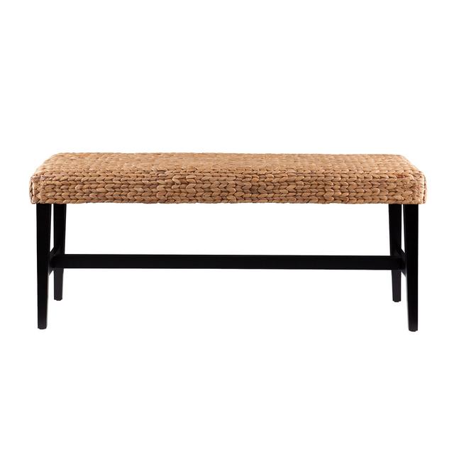 Water Hyacinth Woven Bench - Wood Frame Base - Coastal Inspired Style