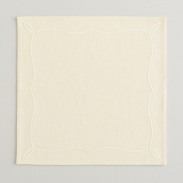 Monique Lhuillier Fleur Embroidered Cotton Square Placemats, Set of 4 - Bisque