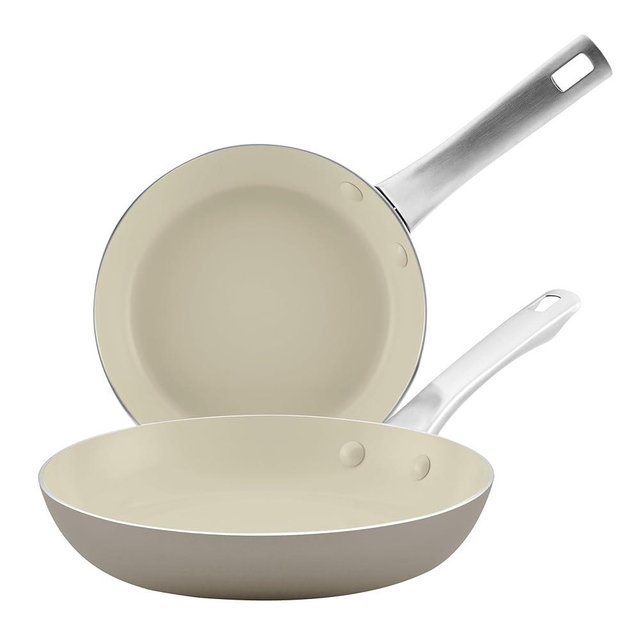 Farberware Vibrance Ceramic Nonstick Frying Pans/Skillet Set with Stainless Steel Handle, Dishwasher Safe, 8 Inch and 10 Inch Open Skillets - Silver