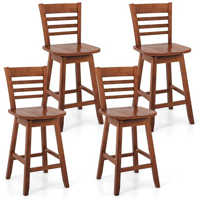 COSTWAY Bar Stools Set of 4, 24.5 Inch Swivel Counter Height Bar Chairs with Hollow Backrest & Contoured Seat, with Footrest for Kitchen Island, Pub, Bistro, Cafe (4, Walnut)