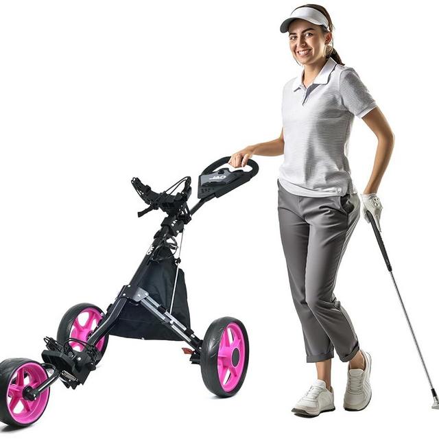JUST AMAZING DEALS Golf Push Cart 3 Wheel - JAD Pro Golf Ladies Pushcart for Women Golfers, Super Lightweight Deluxe Easy to Fold Collapsible Golf Pull Cart