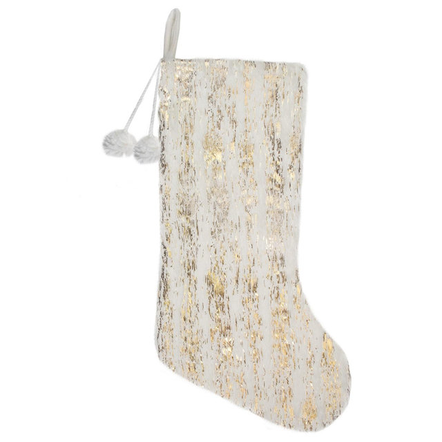 Northlight 20" Cream and Gold Wood Grain Pattern and Faux Fur Christmas Stocking