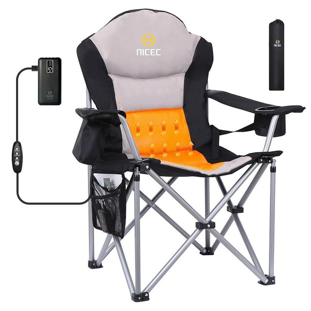 Nice C Heated Camping Chair with Battery, Outdoor Sports Heated Chair, Heated Camping Chairs for Adults, Folding Beach Chair, Heavy Duty Cooler, Carry Bag, 10000mAh Power Bank Included (1 Pack)