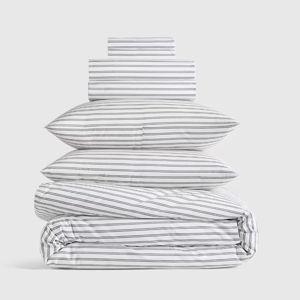Classic Organic Percale Deluxe Bedding Bundle - Queen - Double Stripe Pine