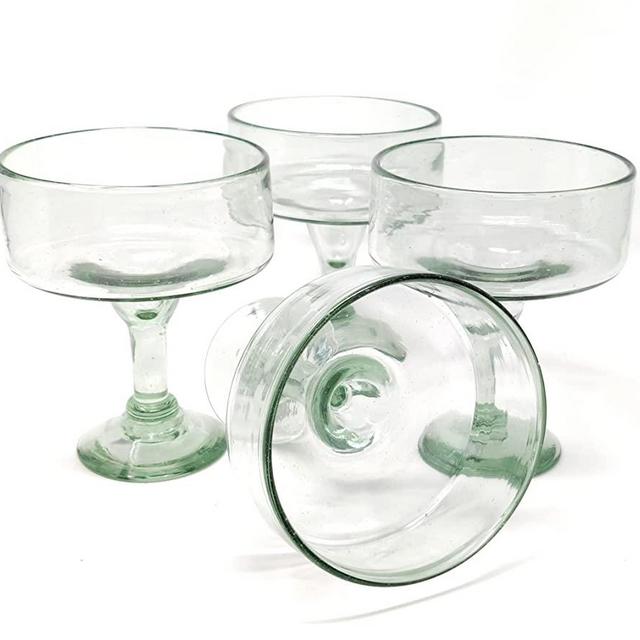 Dos Sueños Mexican Hand Blown Glass – Set of 4 Natural Clear Hand Blown Margarita Glasses (16 oz)