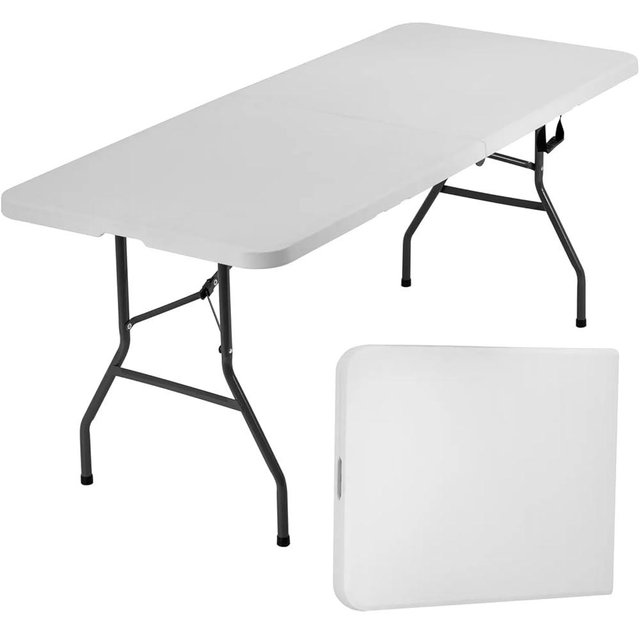 Ckofgdsue 6ft Outdoor Folding Table, Portable Heavy Duty Plastic Fold-in-Half Utility Foldable Table Small Plastic Dining Table w/Handle Indoor for Camping, Picnic and Party