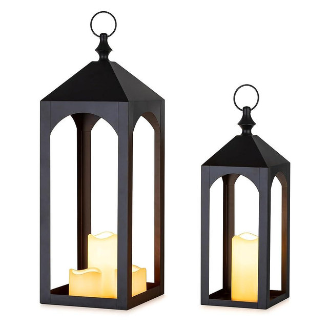 Staymoment Large Outdoor Lanterns for Porch: 23" & 17" Set of 2 Floor Lantern Decorative Indoor Candle Holder for Fireplace Front Porch Patio Modern Home Decor