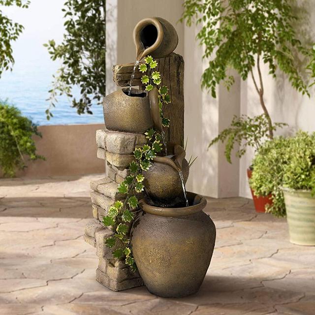 Rustic Floor Water Fountain Three Jugs Cascading 33" High Indoor Outdoor for Yard Garden Lawn - John Timberland