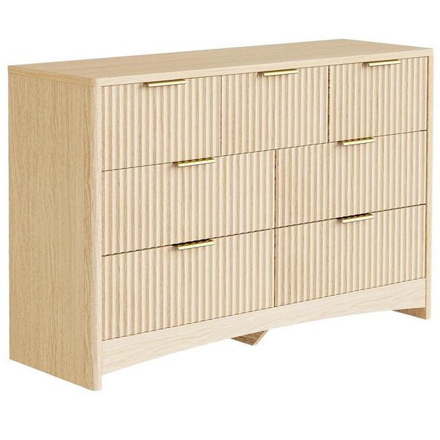 Pipishell Fluted 7 Drawers Dresser, Modern Wood Chest of Drawers, Dressers with Round Edge Design, Dresser TV Stand, Wood Drawer Organizer for Bedroom, Living Room, Hallway, Natural Oak