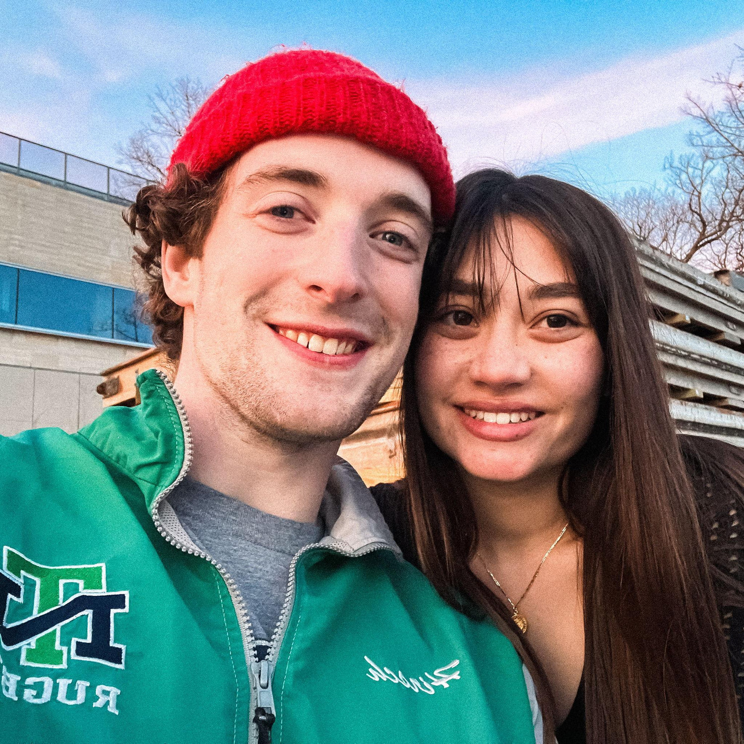 This is our first picture together! 
We were watching the sunset  University of Wisconsin Memorial Union Terrace
3/2/2024