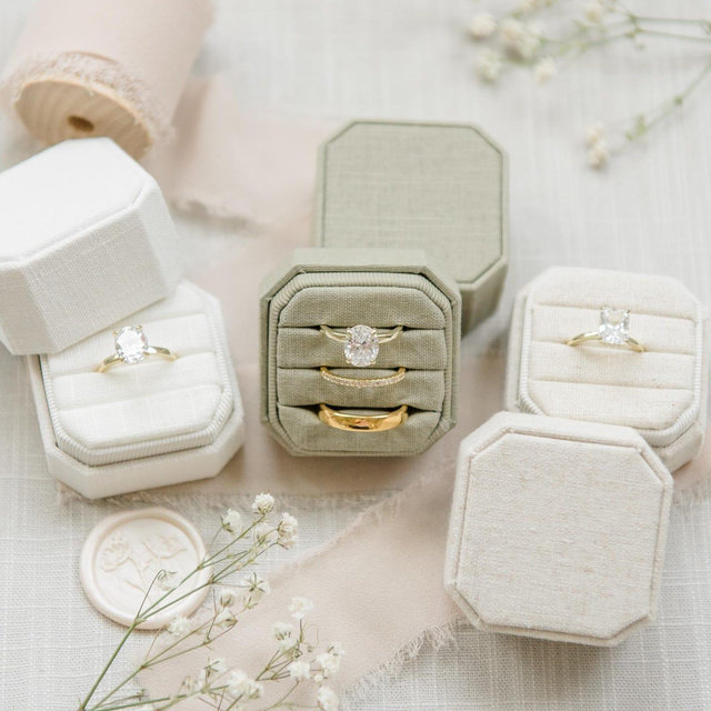 Triple Slot Linen Ring Box | Wedding Ring Box | Engagement Ring Box | Triple Slot | Modern Ring Box | Square Ring Box