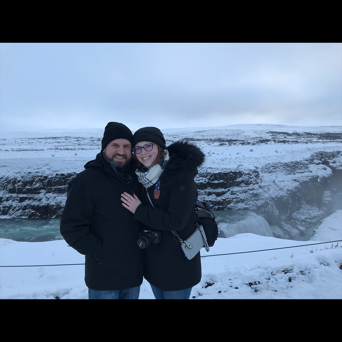 Newly engaged in front of Gullfoss Falls
